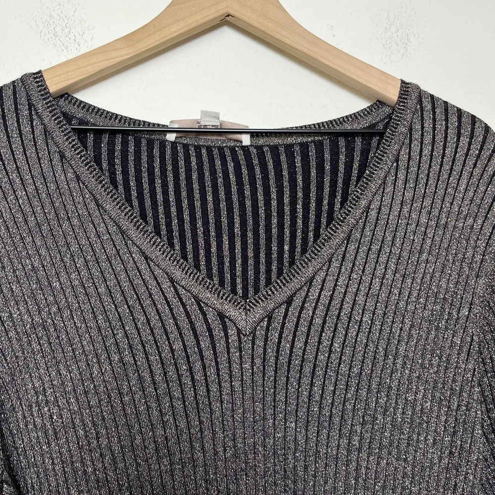 LOFT Women Sparkle Jersey Knit Maxi Dress XL Brown Rib Knit Holiday Party Stretc - Picture 4 of 12